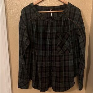 Free People Plaid Blouse in Green and Black